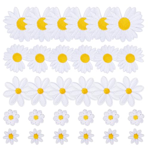 30Pcs Daisy Flower Iron On Patches Embroidery Patch, Flower Clothing Sew Applique, Flower Iron on Patches Clothing Patches, Repair Patch for Clothing Pants Decoration and DIY Craft Supplies von KALIONE