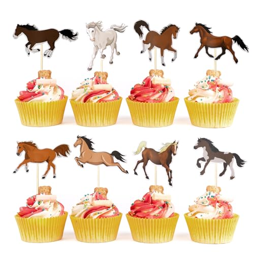 40 Stück Pferde Geburtstagsdeko Tortendeko Pferd Cupcake-Topper mit Pferdemotiv Tier-Cupcake-Picks Party-Dekoration für Pferderennen-Partys Geburtstagsfeiern zum Thema Pferderennen,Muffin Deko von KALIONE