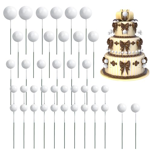 40 Stück Tortendeko Kugeln Weiß Runde Kuchenaufsätze Dekorationen Mini-Ballon-Tortendeko Dekorationen Kuchenbälle Dekorationen Cupcake-Kucheneinsatz Aufsätze für Geburtstag Party Kuchen (Weiß) von KALIONE