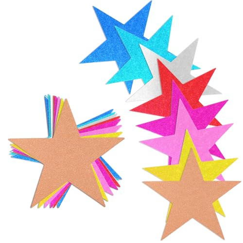 40 Stück glitzernde Stern-Ausschnitte 15cm Papiersterne Dekorationen Stern-Konfetti Klassenzimmer-Dekor Stern-Wand-Konfetti-Ausschnitte für Weihnachtsdekorationen im Klassenzimmer, Pinnwand (8 Farben) von KALIONE