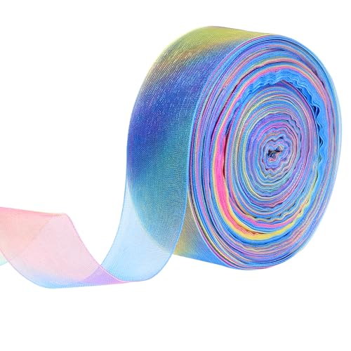 45,7 m Regenbogenbänder, 2,5 cm transparentes Organzaband, buntes Chiffonband für Geschenkverpackungen, Organza-Satinband, Regenbogen-Satinband zum Verpacken von Dekorationen, Hochzeitsstrauß, von KALIONE