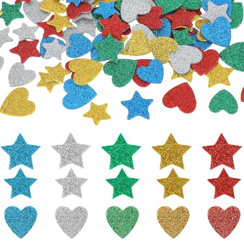 450 Stück Sternaufkleber Herzform Moosgummi Sterne Glitter Glitzernde Schaumstoffaufkleber Abziehbilder Zum Basteln Sternschaumaufkleber Selbstklebende Wandaufkleber für Sammelalben Grußkarten von KALIONE