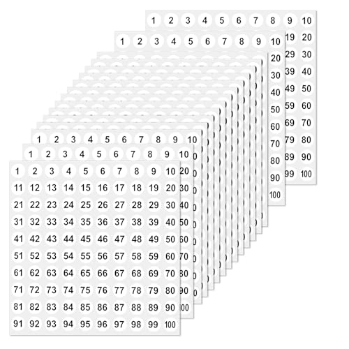 50 Blatt Zahlen Aufkleber 1-100, Vinyl-Aufkleber mit fortlaufenden Zahlen selbstklebende Aufkleber kleine runde Aufkleber 1 cm kleine runde Etiketten für Zuhause Büro Schule Organisationsaufkleber von KALIONE