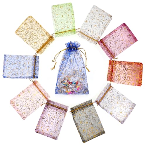 50 Stück Organzasäckchen Bunt, 10 x 15 cm Geschenkbeutel mit Kordelzug Bunt Schmuckbeutel, kleine Goldener Netzbeutel, mit Kordelzug in gemischten Farben, wiederverwendbare für Hochzeitsgeschenke von KALIONE