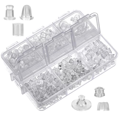 550 Stück Ohrring-Verschlüsse für Ohrstecker, 6 Stile, transparente Ohrringe, Sicherheitsrückseite, Gummi-Ohrring-Verschlüsse, weiche transparente Gummi-Ohrring-Stopper, Ersatz-Verschlüsse für Ohrring von KALIONE