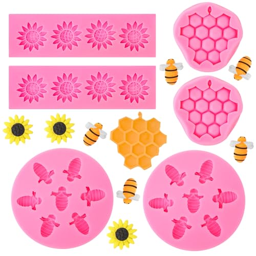 6 Stück Hummel und Blume Fondantformen Sonnenblumen Formen Hummel-Silikonform Schokoladenformen Fondant Formen Tonformen zum Basteln lufttrocknende Zucker Schokoladen und Süßigkeiten Backform von KALIONE