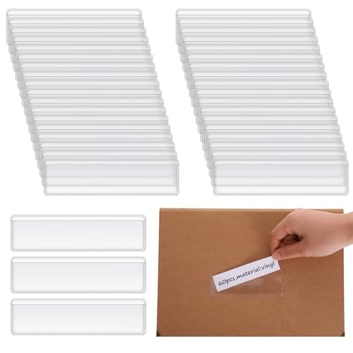 60 Stück Transparente Preisschild Etikettenhalter 3x11cm Etikettenhalter Selbstklebend Regaletiketten Briefkastenetiketten Lange Seite Offene Schubladenetiketten Klebeetikettentaschen von KALIONE