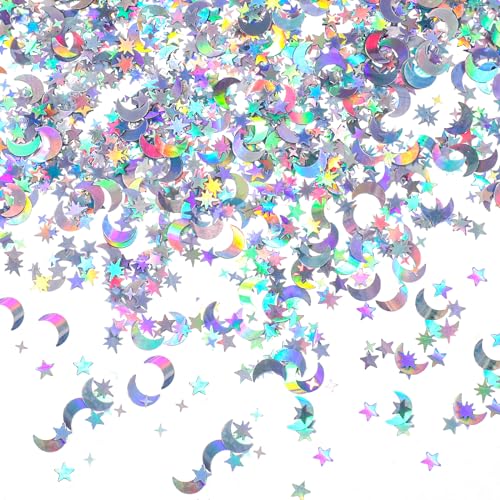 60g Sterne Mond Konfetti holografisches Konfetti Glitzer-Dekor schillernde metallische Glitzerfolie Pailletten-Dekoration für Geburtstag, Hochzeit, Jahrestag, Tischkonfetti für Party, DIY von KALIONE