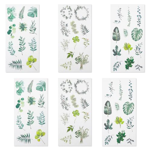 68 Stück Blatt Aufkleber für Scrapbooking Pflanzenaufkleber Natur Grün Blätter Aufkleber Selbstklebende Grünpflanzen Aufkleber für DIY Dekorative Gepäck Notebook Glas Laptop Planer (6 Blatt) von KALIONE