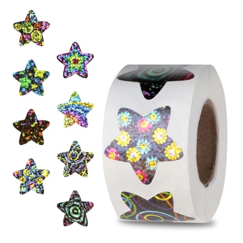 Sterne Sticker Holografische, 500 Stück Sterne Aufkleber 2.5cm Space Theme Holografische Sternaufkleber Selbstklebende Belohnungsaufkleber für Lehrer Umschlagsiegelaufkleber für Heimwerker, Basteln von KALIONE