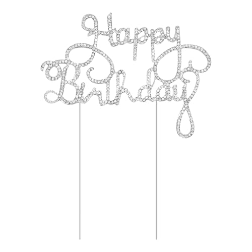 Happy Birthday Cake Topper, Glitter Happy Birthday Sign Aolly Birthday Cake Topper Crystal Happy Birthday Cake Topper Rhinestones Cake Topper Decoration for Birthday Party Decoration Supplies, Silver von KALIONE