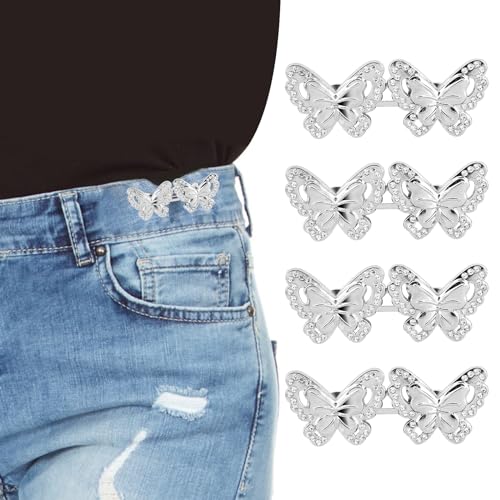 Hosen Taillenspanner, Hose Enger Machen, 4 Sets Schmetterlings Jeansknöpfe für lose Jeans, Verstellbare Hosenklammern, kein Nähen, Jeansknopfspanner für Rock-Hosen-Jeans von KALIONE