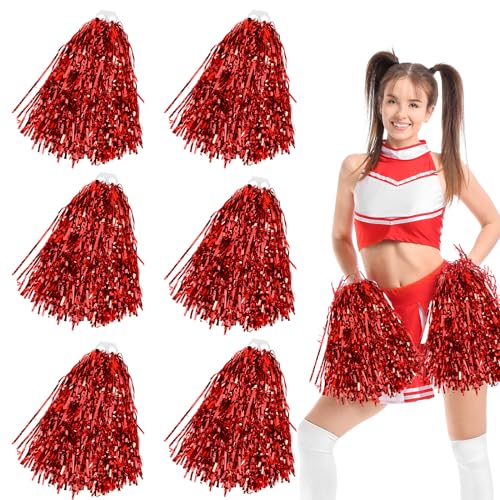 KALIONE Cheerleader-Pompons mit Griff, Cheerleader-Pompons, Metallfolien-Pompons für Sport-Teamgeist, Jubelnde Party-Tänze(Rot) von KALIONE