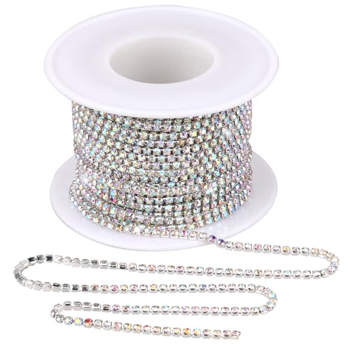 Strassband zum Aufnähen, 1 Rolle 10m x 2mm Kristall Strassband Chain, Strass Borte Band, Rhinestones Diamant Borte Band, Glitzer Basteln für Nähen von Kleidung,Hochzeit Deko, Schmuck DIY(Silber AB) von KALIONE