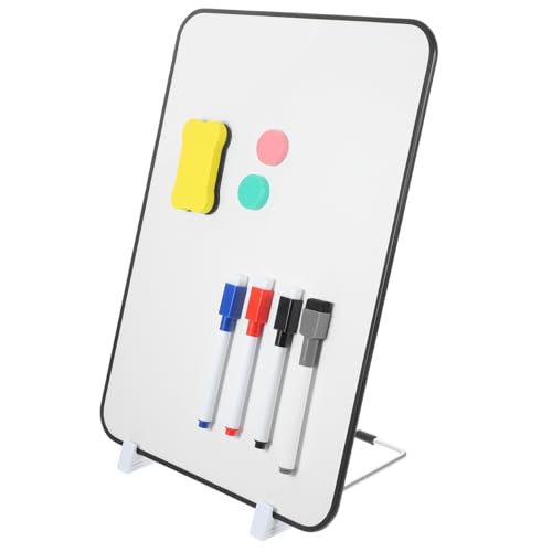 KALLORY 1 Satz Doppelseitige Schreibtafel Board Mit Rack Radiergummi Magnetische, Trocken Abwischbare Tafel Tragbares Whiteboard Trocken Abwischbare Lapboards Reißbrett Weiß Metall von KALLORY