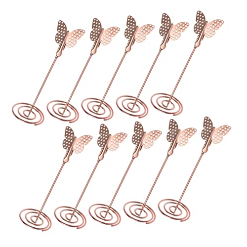 KALLORY 1 Satz Hochzeitssitzhalter Schmetterlingsständer Platzkarten Mit Namen Kartenhalter Stehen Fotohalter Aus Draht Für Bilder Tischnummernhalter Inhaber Metall Rose Gold 10st von KALLORY