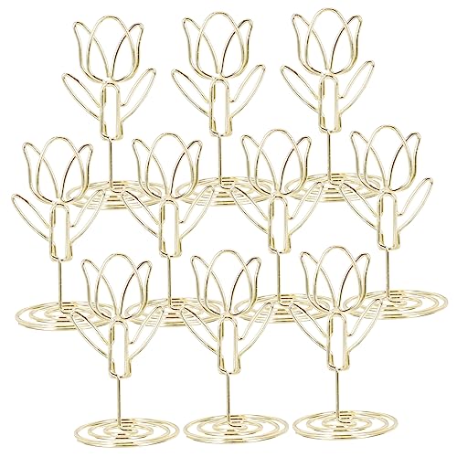 KALLORY 10St Tulip Visitenkartenhalter Tischnummer steht Tischständer Tischnummernhalter Ort Fotohalterständer Tischnamenhalter Tisch-Fotoclip Hochzeitssitz-Massageklammern Metall Golden von KALLORY