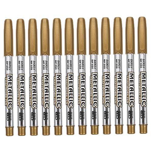 KALLORY 12st Metallische Markierungen Weiße Marker Für Schwarzes Papier Signaturmarker Zeichenstifte Graffiti-stift Metallischer Lackmarker Glitzermarker Glitzerlackmarker Golden Plastik von KALLORY