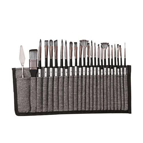 KALLORY 24-teiliges Set Nylonbürstenset Pinsel Reiniger Föhnbürste Kleine Farbe Malen Nach Zahlen Miniaturfarbe Stand Bürstenhalter Platte Ölgemälde Zeichenset Aquarell-kit Bambus Grey von KALLORY