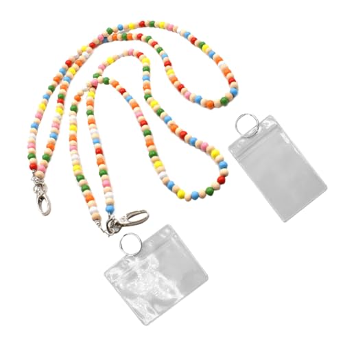 KALLORY 2St Lanyards mit ID-Halter Lanyard mit ID-Halter tragbare Lanyards Holzperlen Lanyard Farbenfroher Lanyard wiederverwendbarer Ausweishalter Schlüsselband mit Perlen für Ausweise von KALLORY