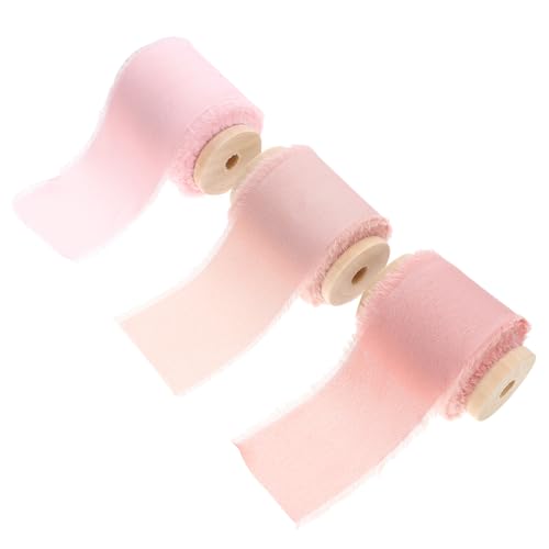 KALLORY 3 Rollen Gerissenes Band mit rohen Kanten ribbon schienbeinschoner tape dekobänder Fransen Seidenband Brautstrauß Band elegantes Geschenkband Wickelband selber machen Polyester von KALLORY