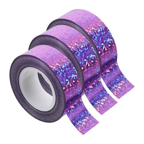 KALLORY 3 Rollen -Gewebeband Bling-Band Journalbänder farbiges Abdeckband Band schwere glitzerndes Washi-Tape Klebeband Mullband Aufkleber farbiges Packband Farbband Violett von KALLORY