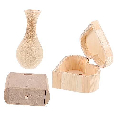 KALLORY 3Stücke DIY Holzvasen Handgefertigte Bemalte Schmuckschachteln Herzform Vase Und Bastelmaterial Für Kinderhandwerk Und Kreative Projekte von KALLORY