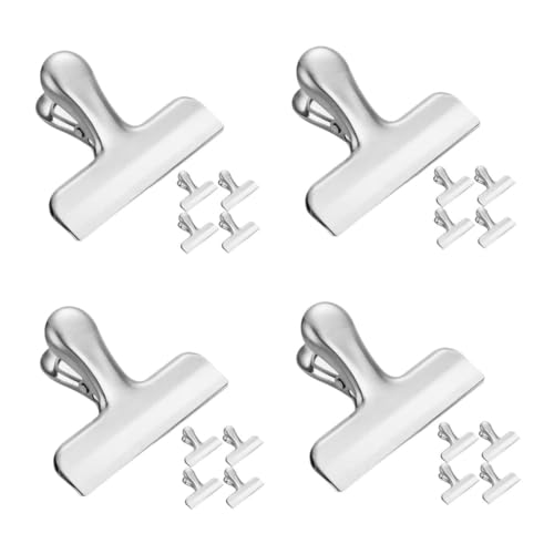 KALLORY 4 Sätze Edelstahlclip Cinch-clips Tütenverschließer Für Chips Beutelauslaufclip Clips Zur Aufbewahrung Von Lebensmitteln Taschenclip Aus Metall Silver Rostfreier Stahl 5 Stück * 4 von KALLORY