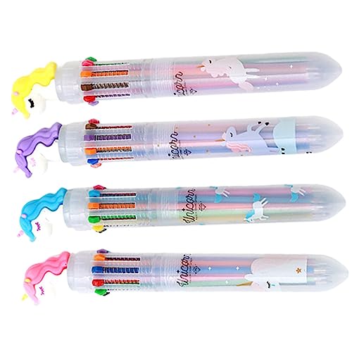 KALLORY 4 Stück Einhorn-Stift mit zehn Farben Cartoon-Kugelschreiber Mehrfarbiger Einhornstift Stift mehrfarbig mehrfarbiger stift multitool stift Scrapbooking-Stifte bunter Stift Plastik von KALLORY