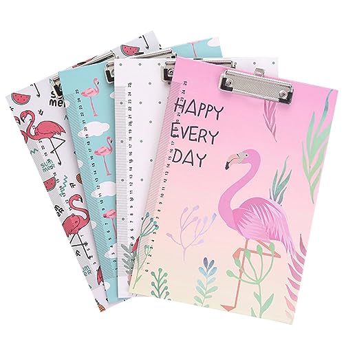 KALLORY 4 Stück Schreibtafel büromaterial schulzeug Convenient clipboard Multifunctional document folders board Flamingo design clipboard Datei Zwischenablage A4-Klemmbrett von KALLORY