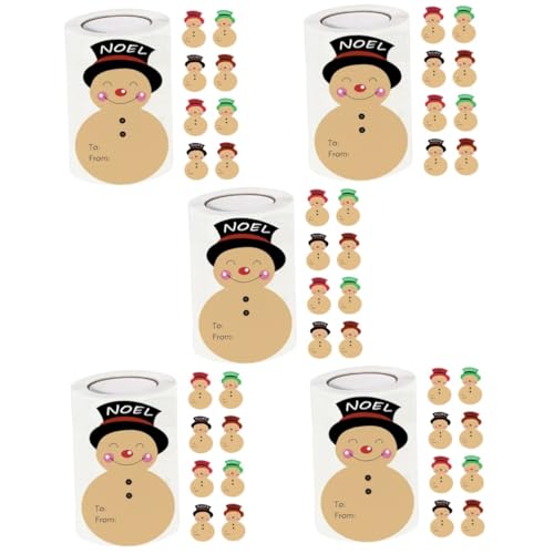 KALLORY 5 Rollen Schneemann-Geschenkanhänger Dekorative Aufkleber für den Weihnachtstag dekorative Geschenketiketten geschenkverpackung weihnachtsaufkleber selbstklebende Aufkleber von KALLORY