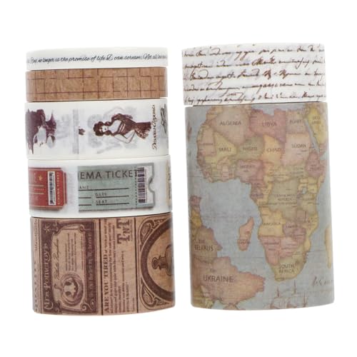 KALLORY 7 Rollen Washi-tape Papier Etikett Briefmarken Thematisiert Sachen Retro Abdeckband Aus Goldfolie Sammelalbum Vintage-stempelaufkleber Zum Journaling Zeitschrift Diy Klebeband von KALLORY