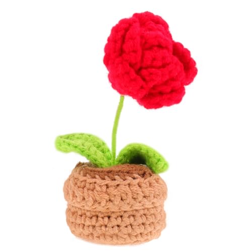 KALLORY DIY Häkelblumen Deko Set Pott Mit Gehäkelten Blumen Für Tischdekoration Ideal Für Home Office Und Kreative Bastelprojekte Rote Rose Als Blickfang von KALLORY