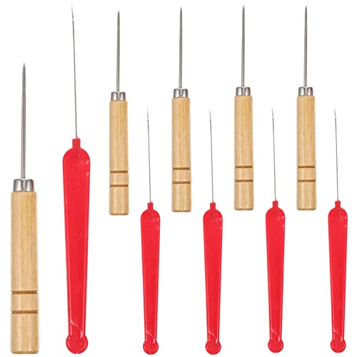 KALLORY Professionelles Set Von Perlen Dorn Mit Ergonomischem Holzgriff Wiederverwendbarer Fädeldorn Nadel Für DIY Schmuck Und Handarbeiten 5 Rote Einzelspitzen + 5 von KALLORY