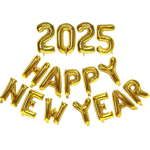 Gold Happy New Year 2025 Luftballons, 40,6 cm 2025 Folienzahlenballons, 2025 Neujahrsdekorationen für Silvester Party Supplies 2025 Silvester Dekor von KALOR