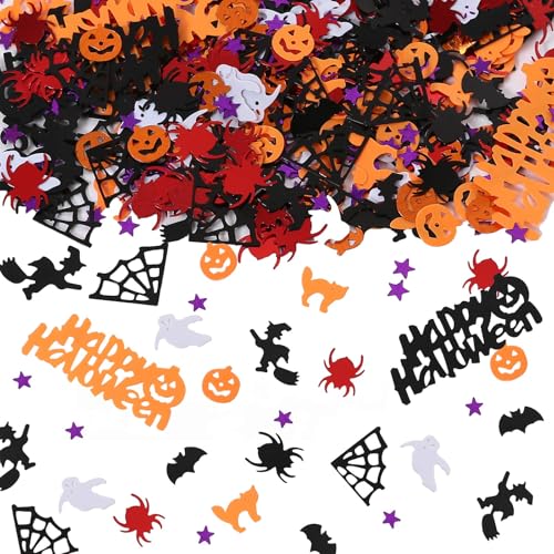 Halloween Party Tisch Streukonfetti, 60g Kürbis Spinnennetze Fledermaus Folie Metallic Konfetti Party Tischdekoration Halloween Party Supplies (Happy Halloween) von KALOR