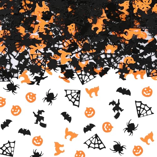 Halloween Party Tisch Streukonfetti, 60g Kürbis Spinnennetze Fledermaus Folie Metallic Konfetti Party Tischdekoration Halloween Party Supplies (Orange Schwarz) von KALOR