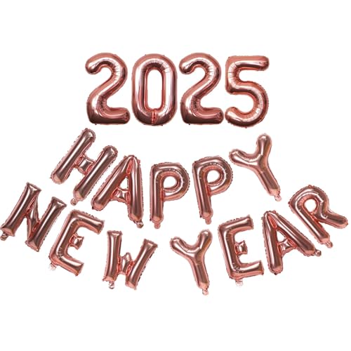 Roségold Happy New Year 2025 Luftballons, 40,6 cm 2025 Folienzahlenballons, 2025 Neujahrsdekorationen für Silvester Party Supplies 2025 Silvester Dekor von KALOR