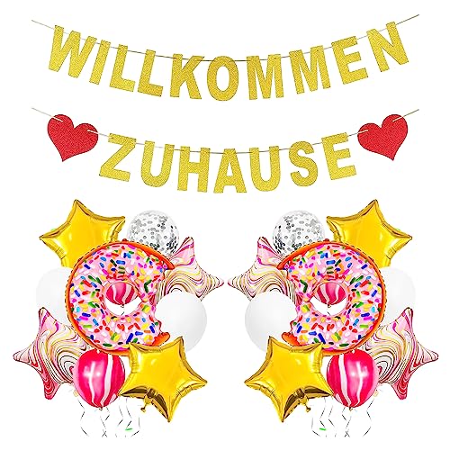 KALUROIL Girlande Willkommen Zuhause Banner, Welcome Home Baby Ballon Deko Wimpel Banner, Herzlich Willkommen Schild Eburt Deko Willkommen Zurück für Zuhause von KALUROIL