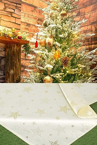 KAMACA Lotus Effekt Tischdecke Magic Stars mit Sternen Motiv FLECKSCHUTZ - Flüssigkeiten perlen einfach ab - Winter Weihnachten (Mitteldecke 85x85 cm, Champagner/Creme) von KAMACA