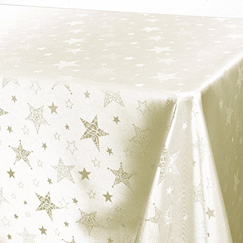 KAMACA Lotus Effekt Tischdecke Magic Stars mit Sternen Motiv - mit FLECKSCHUTZ - Flüssigkeiten perlen einfach ab Winter Weihnachten (Tischdecke 130x160 cm, Champagner/Creme) von KAMACA