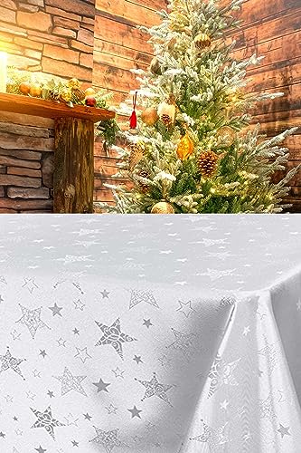 KAMACA Lotus Effekt Tischdecke Magic Stars mit Sternen Motiv - mit FLECKSCHUTZ - Flüssigkeiten perlen einfach ab Winter Weihnachten (Tischdecke 130x160 cm, Weiß) von KAMACA