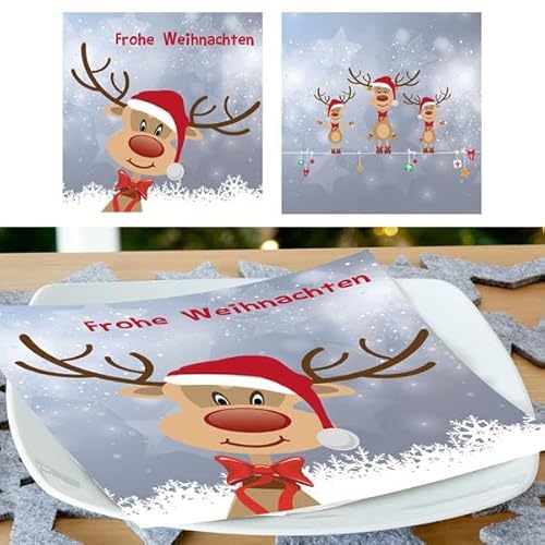 KAMACA Servietten Papierservietten Motivservietten Rentiermotiv 3 lagig 33x33 cm stilvolle Tischdekoration Feier Fest Advent Weihnachten (120 Servietten Rentier Ole) von KAMACA