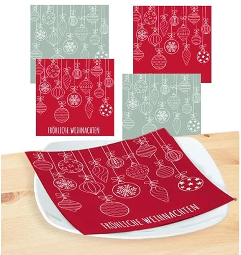 KAMACA Servietten Papierservietten Motivservietten Weihnachtsmotiv 3 lagig 33x33 cm stilvolle Tischdekoration Feier Fest Advent Weihnachten (40 Servietten Kugeln rot+grün) von KAMACA