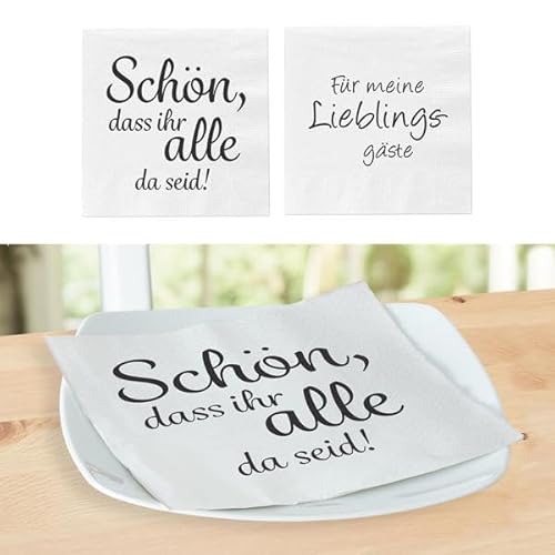 KAMACA Servietten Papierservietten Spruch „Für meine Lieblingsgäste" und „Schön, dass ihr alle da seid" stillvolle Tischdeko Feier Fest Weihnachten (80 Servietten Gäste + Schön) von KAMACA