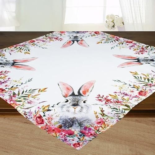 KAMACA Tischdecke Frühling Ostern Blumen Hasen Dekor Osterhasen Ostereier Bunt Waschbar Küche Esstisch Tisch Dekoration (85x85 Süßer Hase) von KAMACA