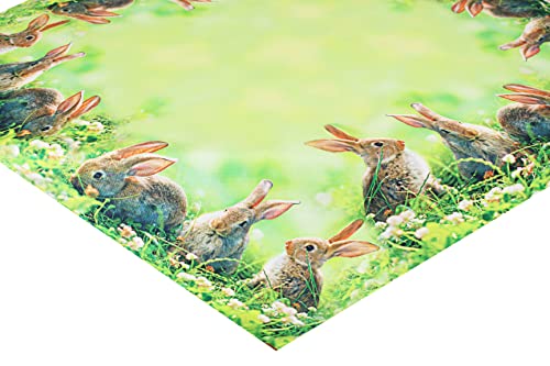 KAMACA Tischdecke Frühling Ostern Blumen Hasen Dekor Osterhasen Ostereier Bunt Waschbar Küche Esstisch Tisch Dekoration (85x85cm Hasen Trio) von KAMACA