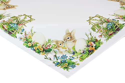 KAMACA Tischdecke Frühling Ostern Blumen Hasen Dekor Osterhasen Ostereier Bunt Waschbar Küche Esstisch Tisch Dekoration (85x85cm Ostern Nostalgisch) von KAMACA