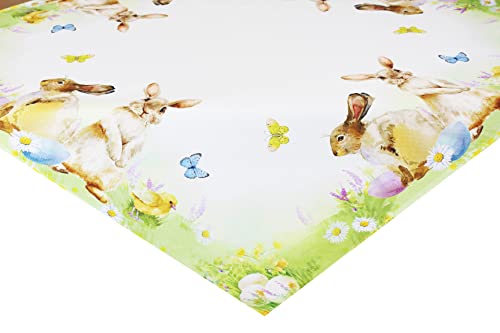 KAMACA Tischdecke Frühling Ostern Blumen Hasen Dekor Osterhasen Ostereier Bunt Waschbar Küche Esstisch Tisch Dekoration (85x85cm Verspielte Hasen) von KAMACA