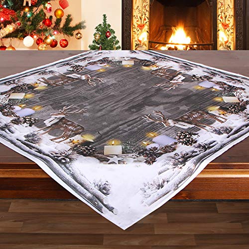 KAMACA Tischdecke Mitteldecke 85x85 cm mit hochwertigem Druck-Motiv Küche Esstisch Eyecatcher Herbst Winter Weihnachten (Rentiere) von KAMACA